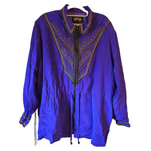 Bob Mackie Wearable Art Silk Tunic Top Embroidered Western Purple Size 2XL